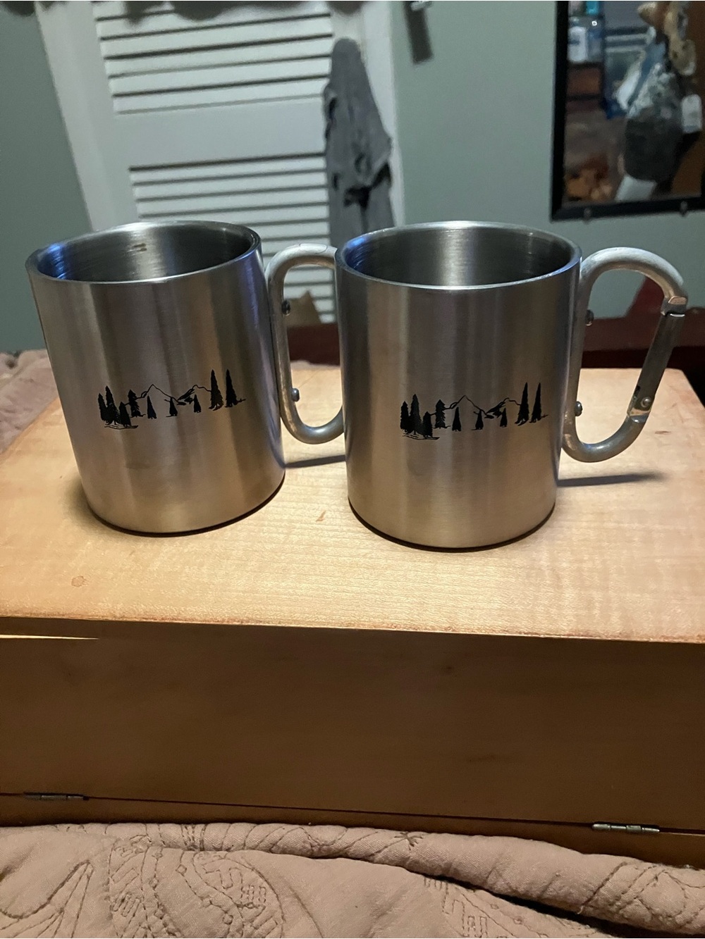 Stainless Steel Camping Mugs with Carabiner Handle - Silver